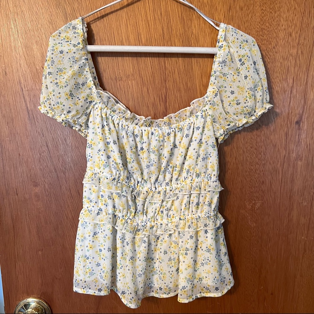 Ruffle flower print blouse